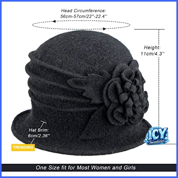 Vintage Wool Cloche Hat Adjustable Size Winter Sun Protection Derby Style main image 5